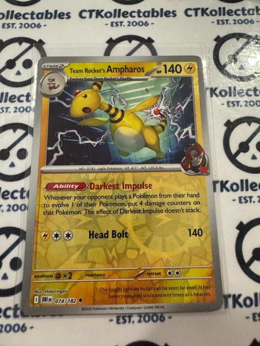 Team Rocket's Ampharos Reverse Holo #074/182 Scarlet & Violet Destined Rivals
