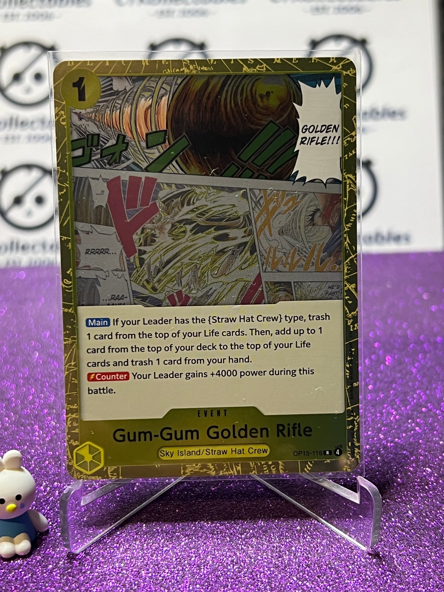 2026 ONE PIECE ADVENTURE ON KAMI'S ISLAND GUM-GUM GOLDEN RIFLE # OP15-116 R FOIL TCG CARD