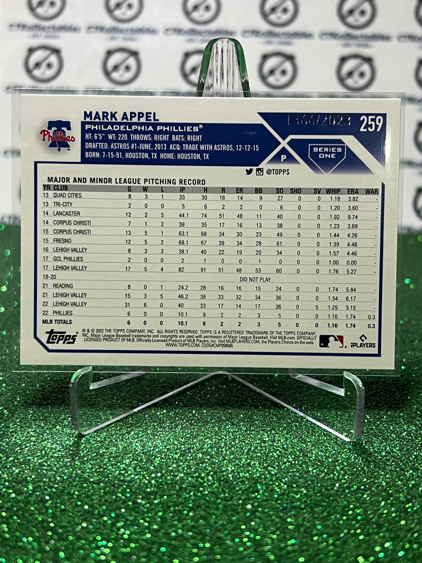 2023 TOPPS MARK APPEL # 259 GOLD BODER /2023 ROOKIE PHILADELPHIA PHILLIES BASEBALL CARD