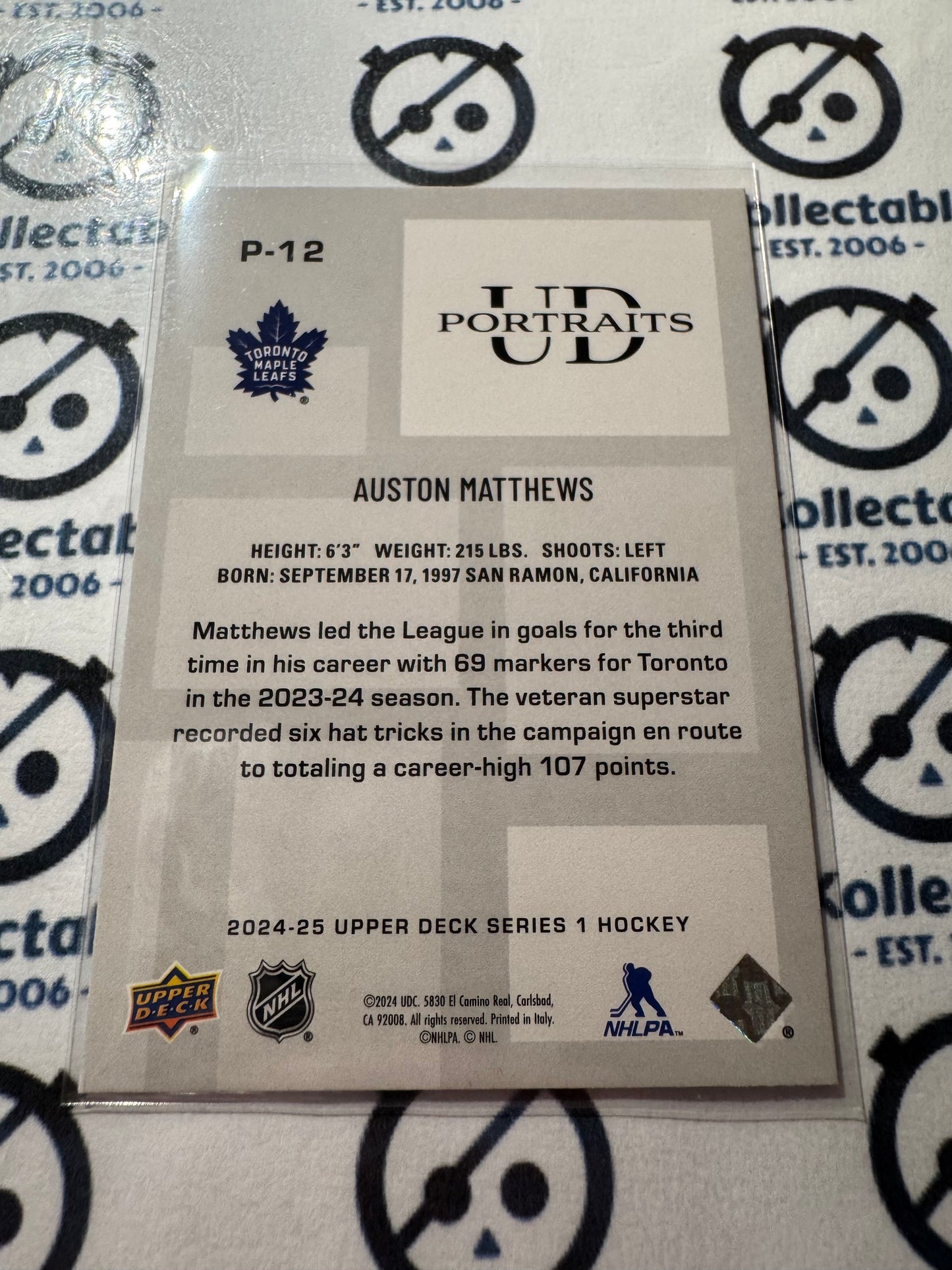 2024-25 Upper Deck Hockey Auston Matthews UD Portraits #P-12 Maple Leafs