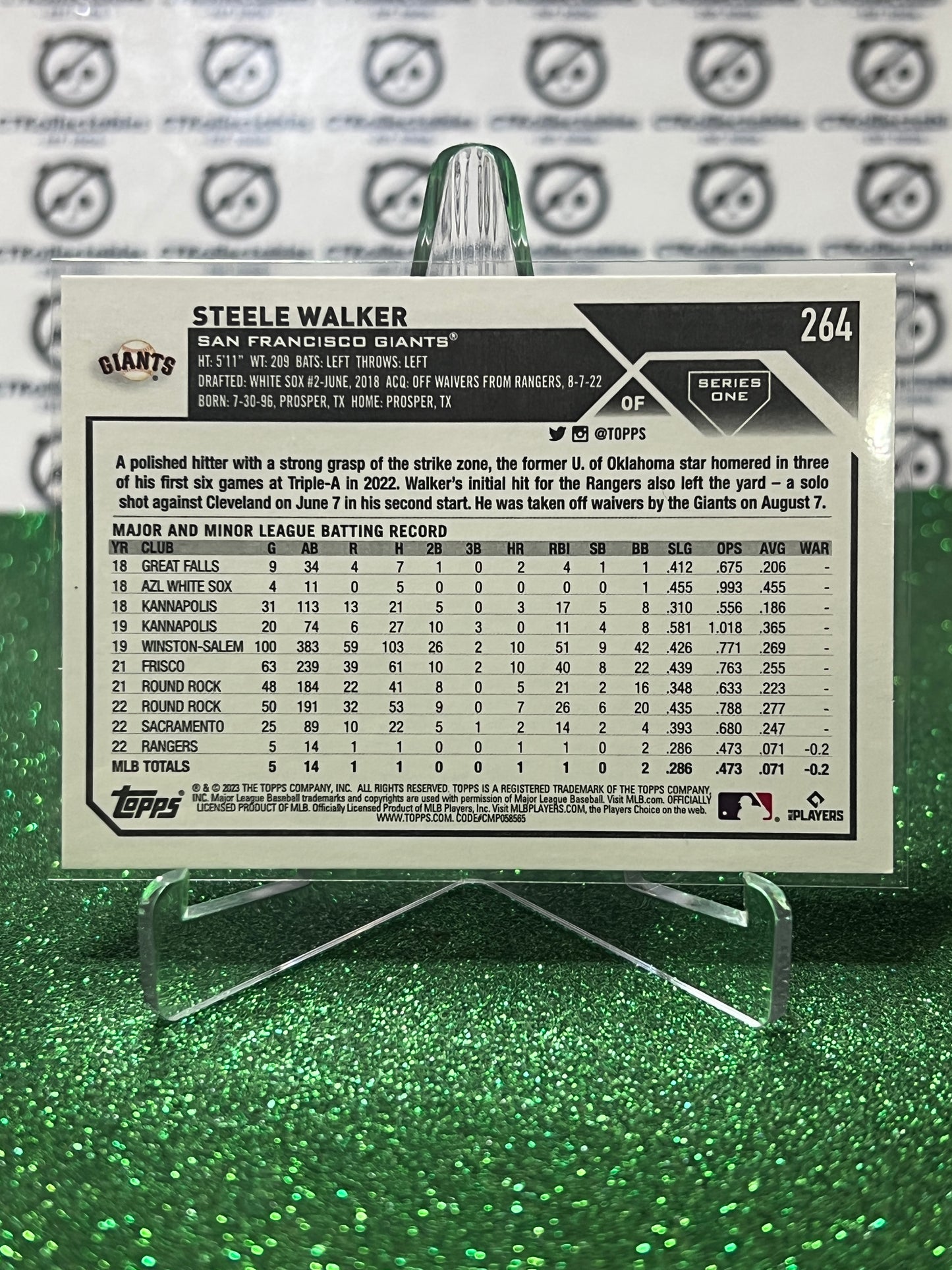 2023 TOPPS STEELE WALKER # 264 ROOKIE SAN FRANCISCO GIANTS BASEBALL CARD