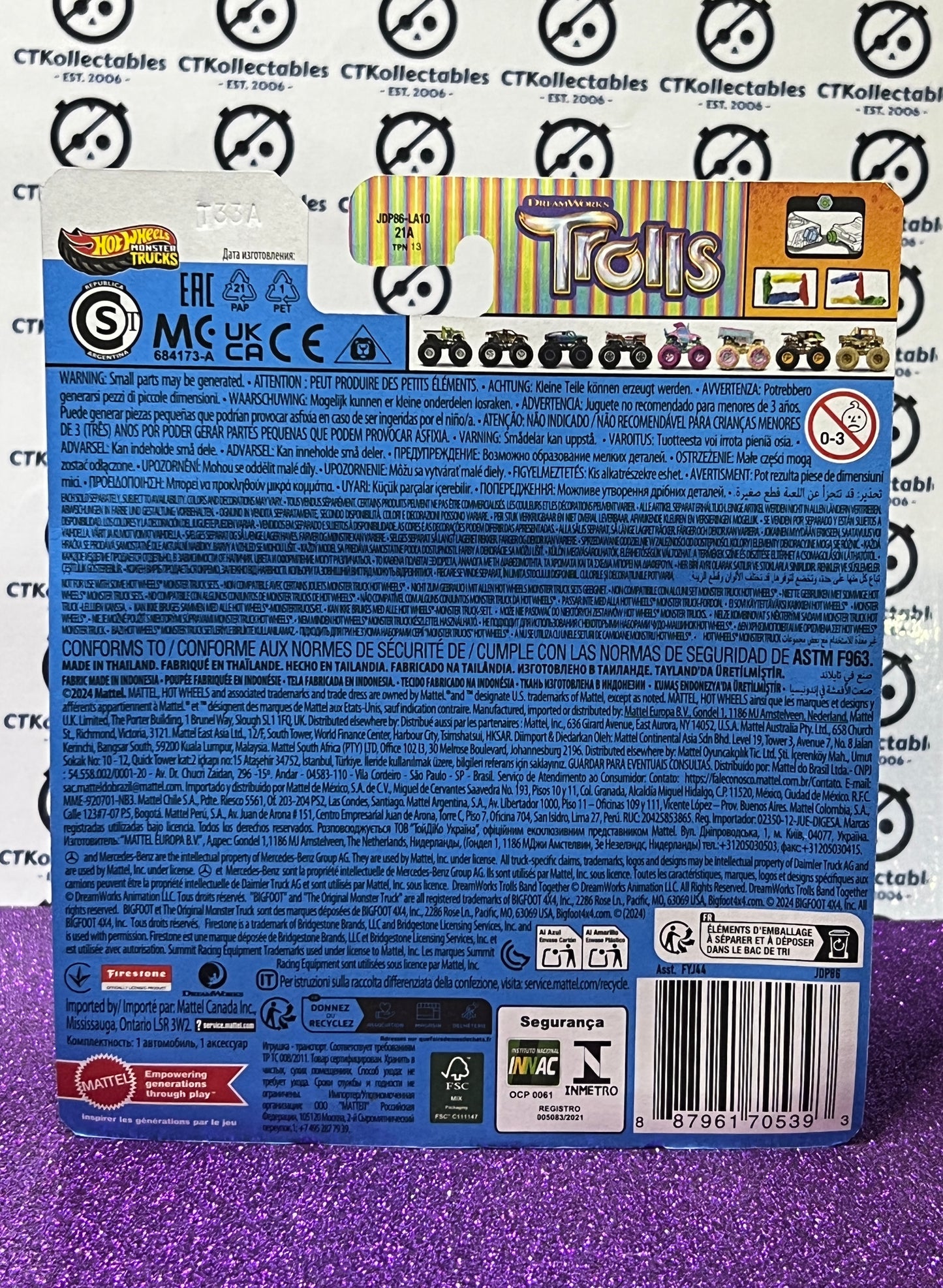HOT WHEELS MATTEL MONSTER TRUCKS TROLLS 1:64 SCALE POPPY - 2024