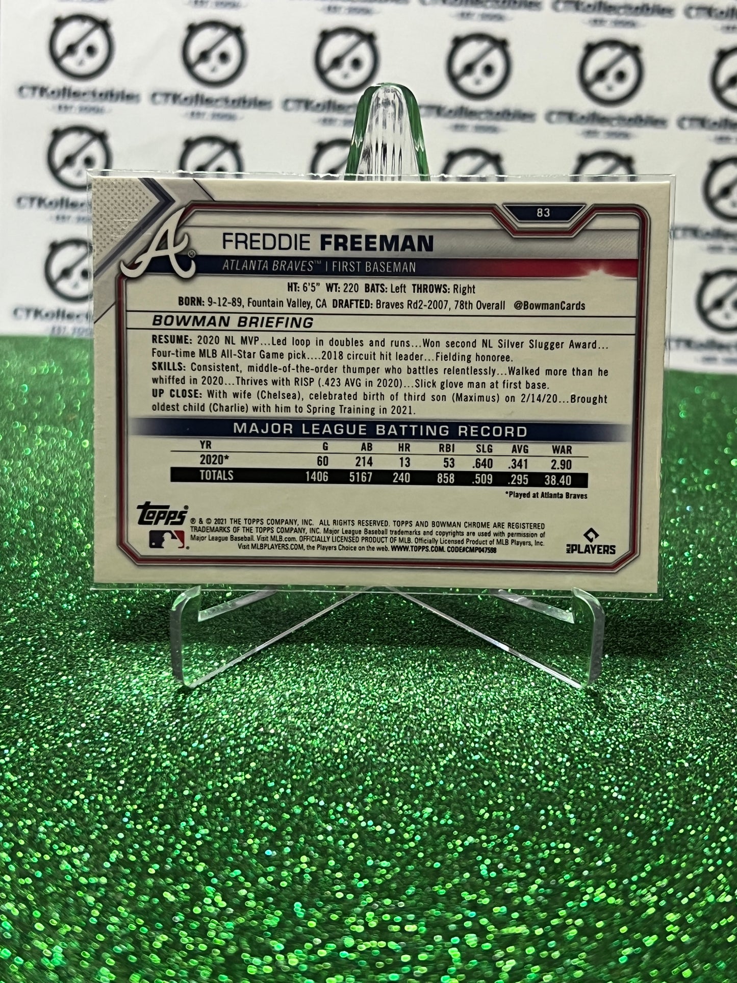 2021 BOWMAN CHROME BASEBALL FREDDIE FREEMAN # 83 ATLANTA BRAVES CARD