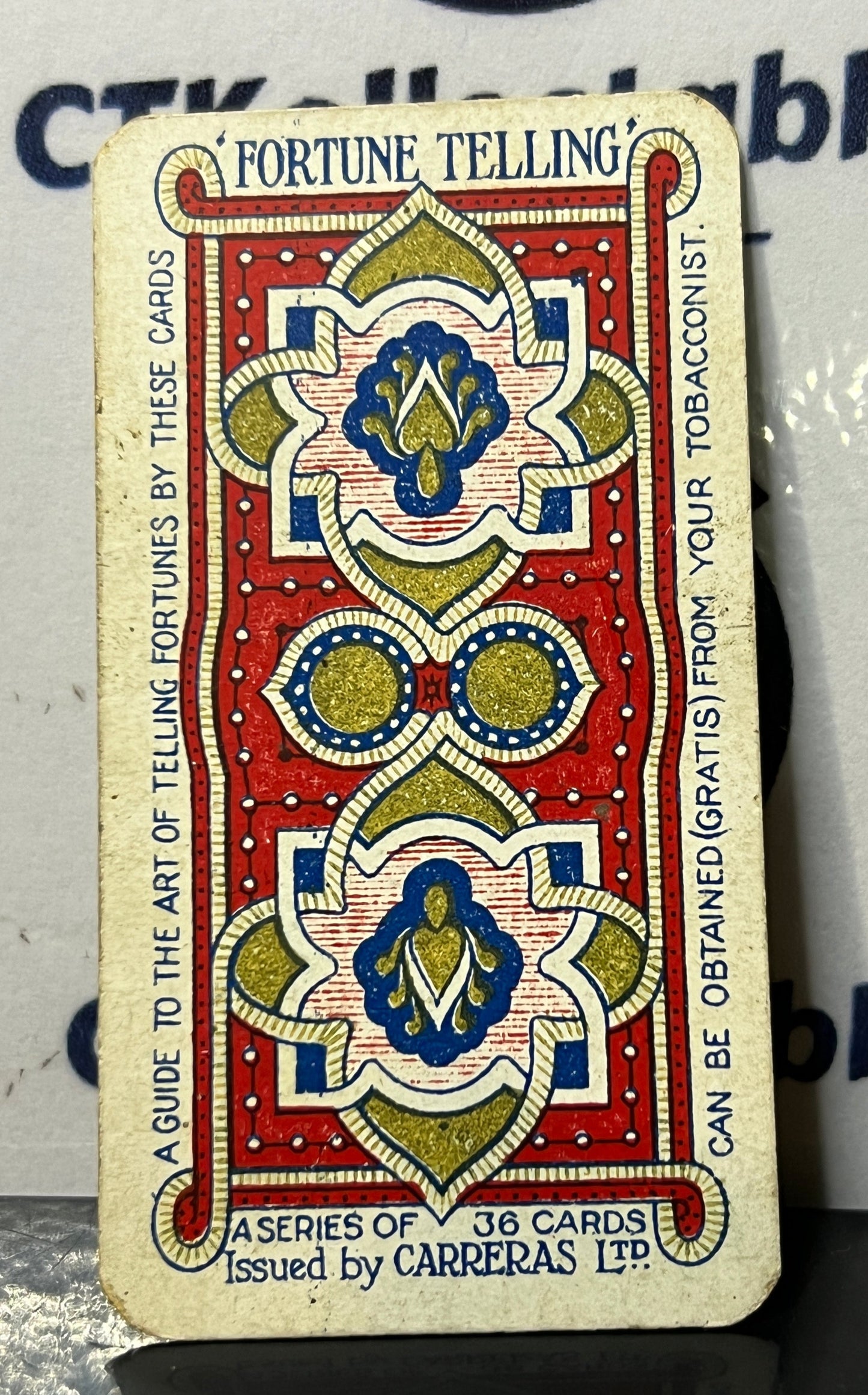 1926 FORTUNE TELLING CARDS BY CARRERAS GRATIS TOBACCONIST # 20 EIGHT OF SPADES