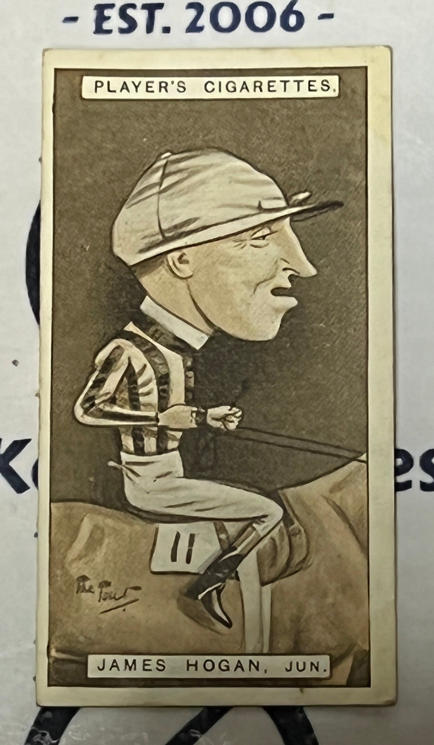 1925 PLAYER'S CIGARETTES HORSE RACING CARICATURES JAMES HOGAN, JUN # 20 JOHN PLAYER & SONS CARD