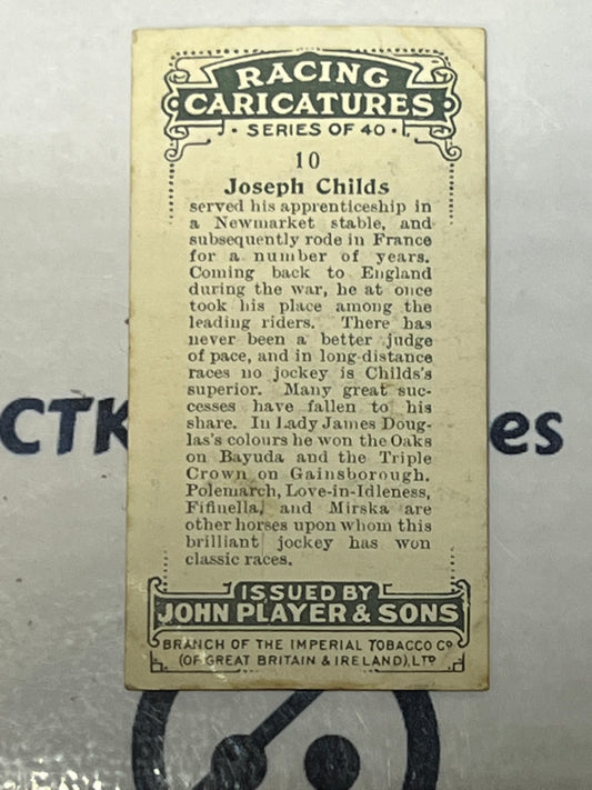 1925 PLAYER'S CIGARETTES  HORSE RACING CARICATURES JOSEPH CHILDS # 10 JOHN PLAYER & SONS CARD