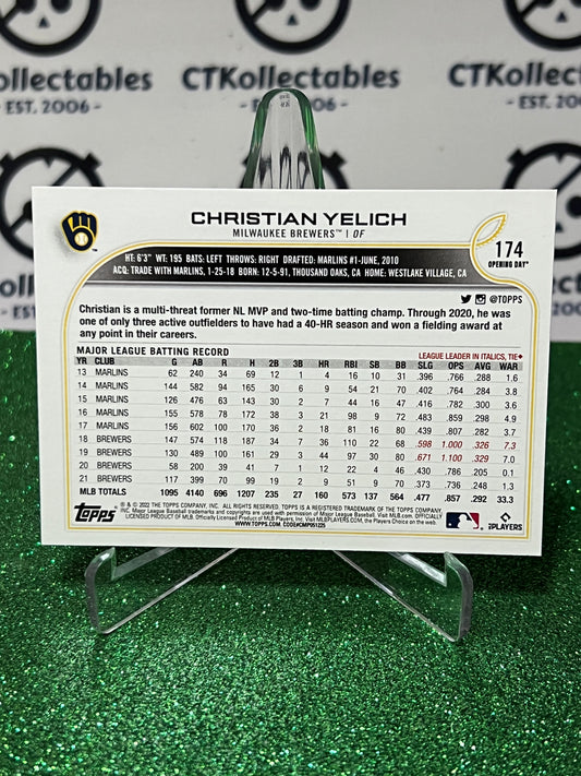 2022 TOPPS OPENING DAY CHRISTIAN YELICH # 174 MILWAUKEE BREWERS BASEBALL CARD