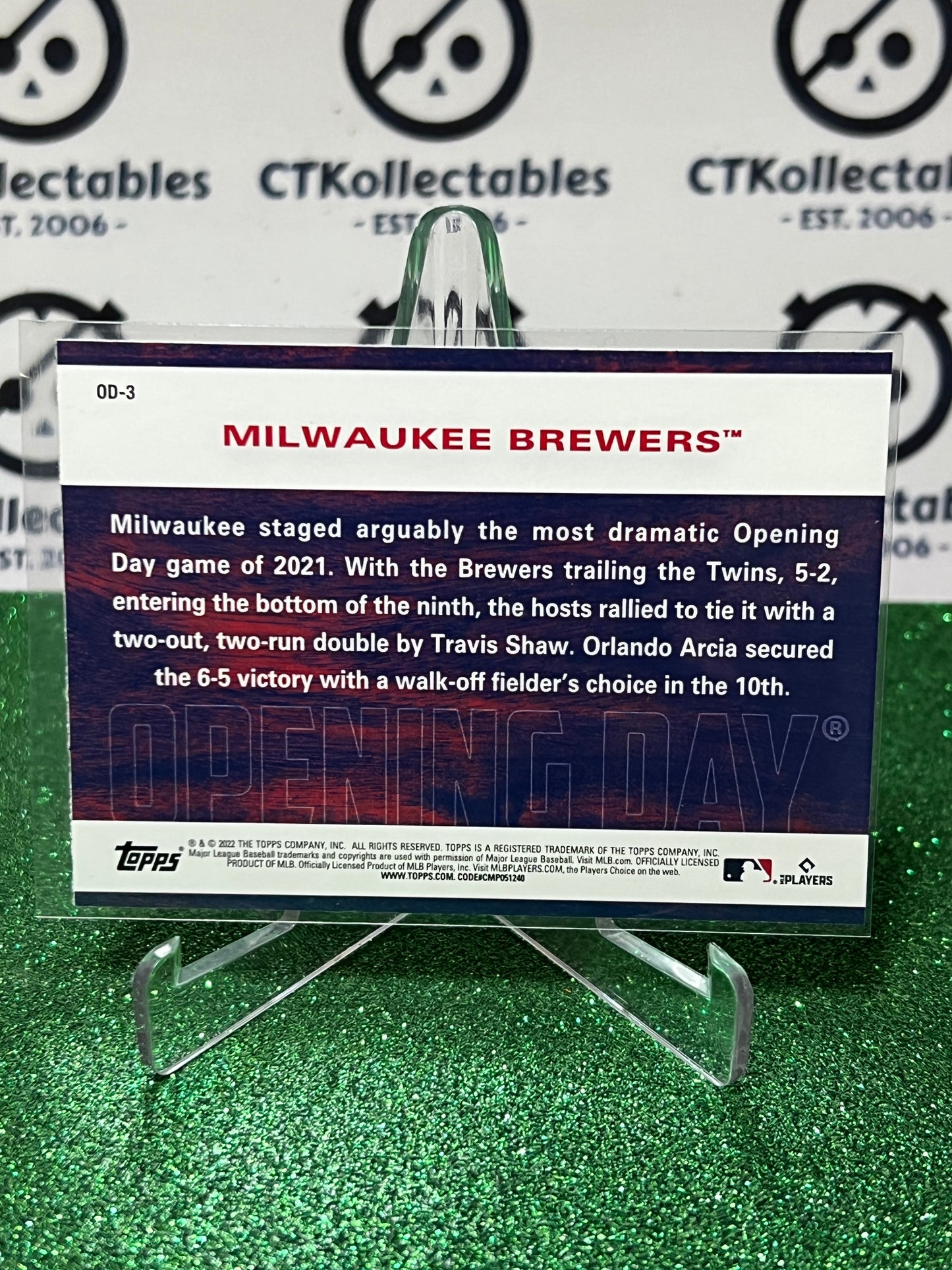 2022 TOPPS OPENING DAY # OD-3 MILWAUKEE BREWERS BASEBALL CARD