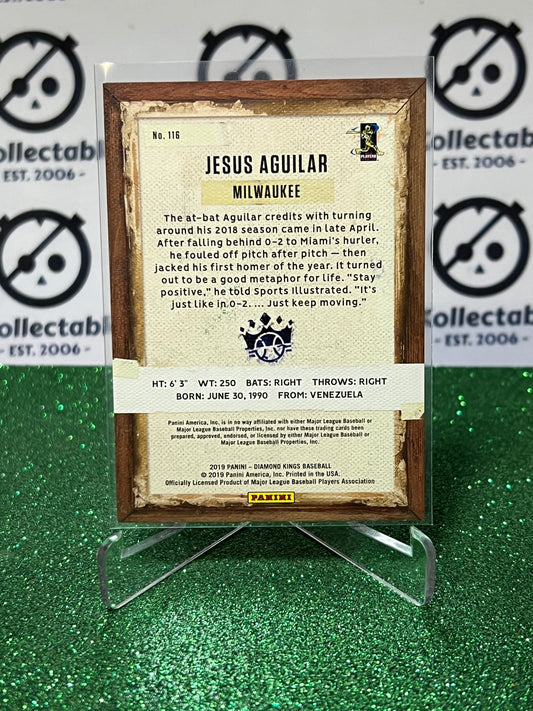 2019 PANINI DIAMOND KINGS JESUS AGUILAR # 116 FRAMED PLUM MILWAUKEE BREWERS BASEBALL CARD