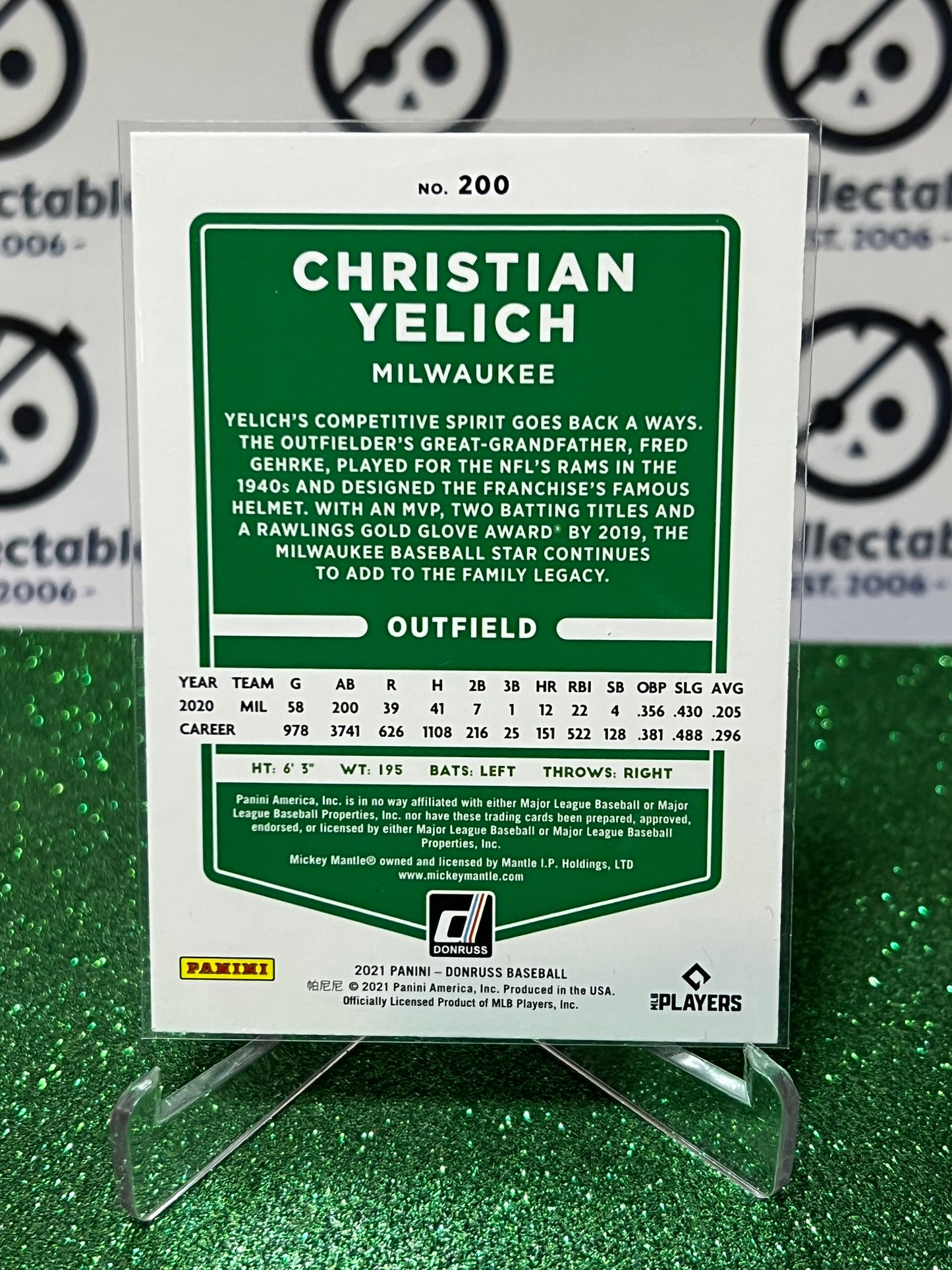 2021 PANINI DONRUSS CHRISTIAN YELICH # 200 BLUE FOIL MILWAUKEE BREWERS BASEBALL CARD