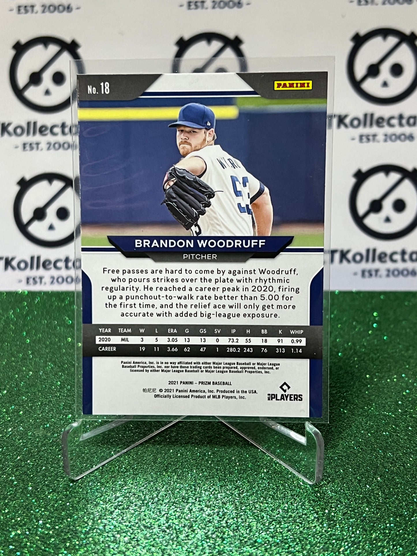 2021 PANINI PRIZM BRANDON WOODRUFF # 18 MILWAUKEE BREWERS BASEBALL CARD