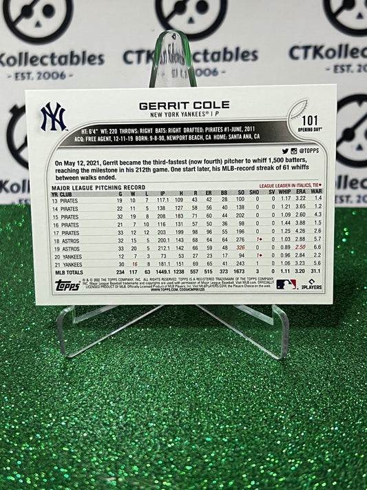 2022 TOPPS OPENING DAY GERRIT COLE # 101 NEW YORK YANKEES BASEBALL CARD