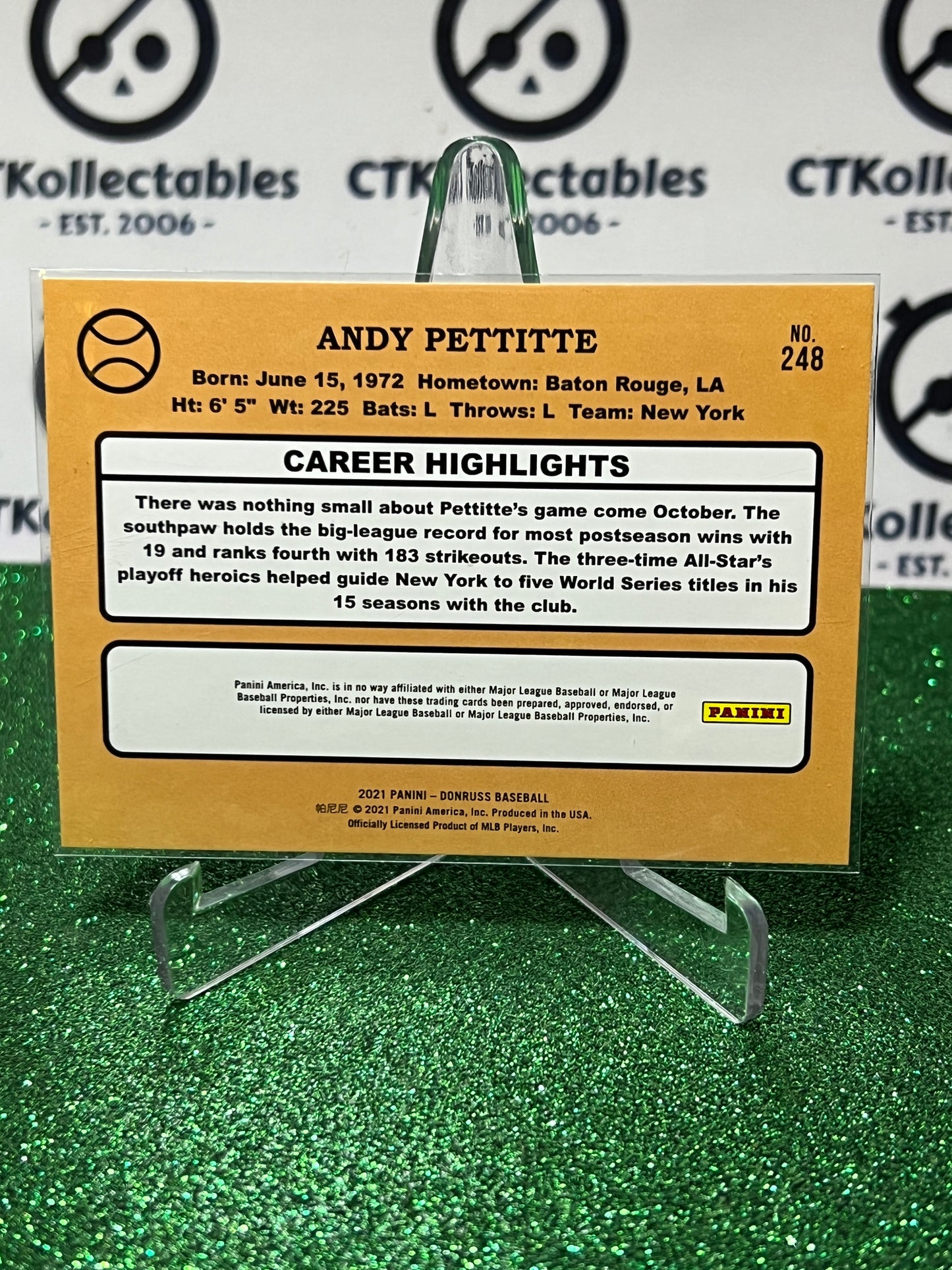 2021 PANINI DONRUSS ANDY PETTITTE # 248 RETRO NEW YORK YANKEES BASEBALL CARD
