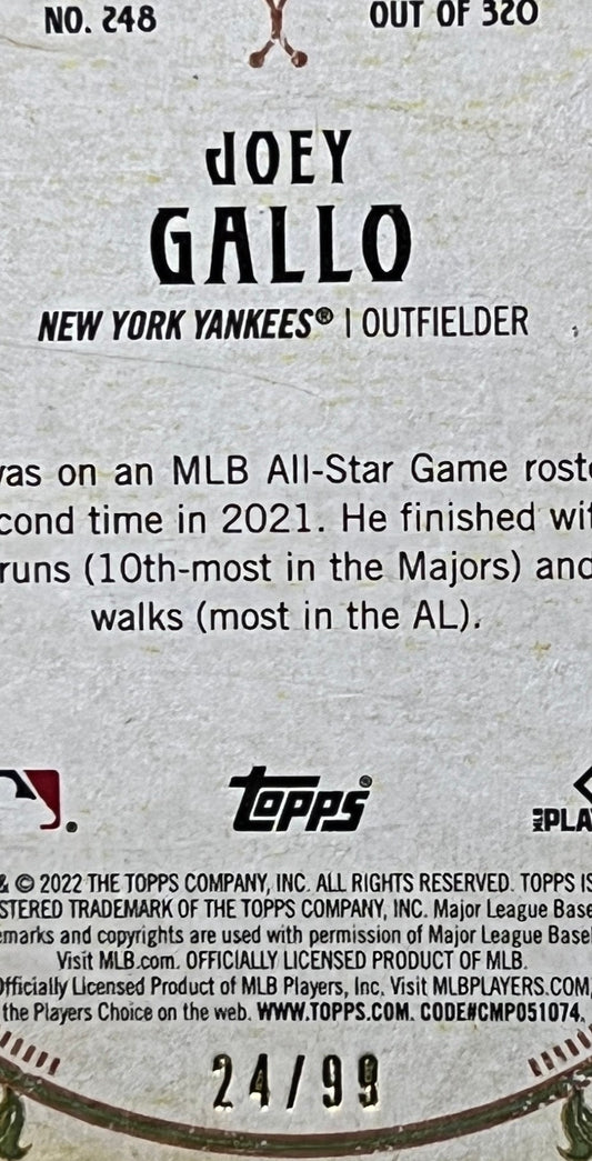 2022 TOPPS GYPSY QUEEN JOEY GALLO # 248 BLUE /99 NEW YORK YANKEES BASEBALL CARD