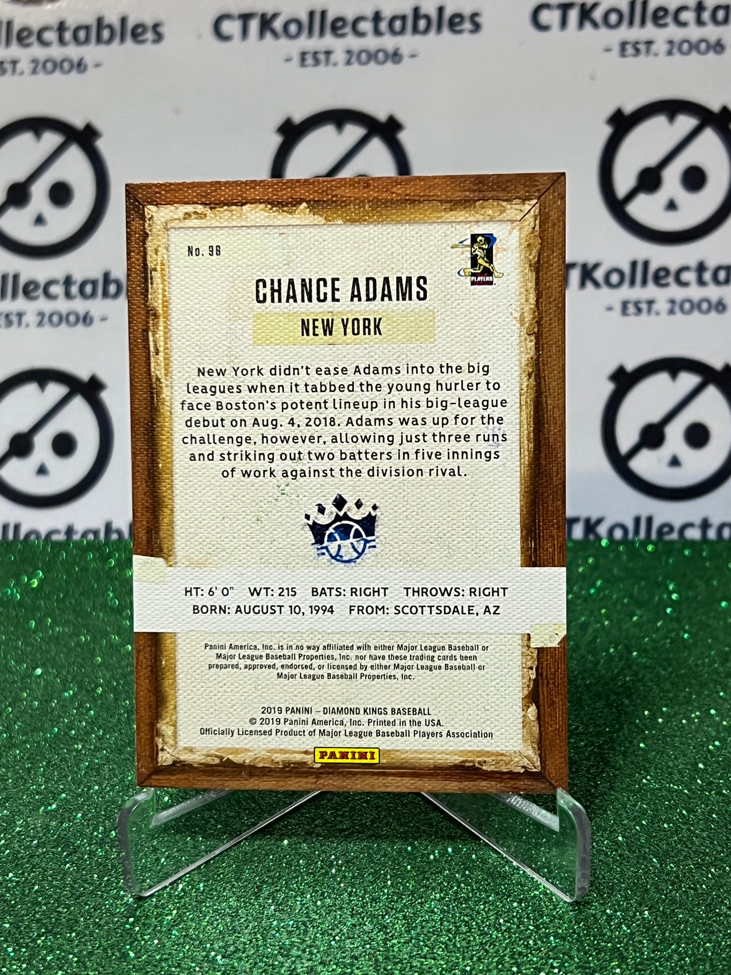 2019 PANINI DIAMOND KINGS CHANCE ADAMS # 98 ROOKIE NEW YORK YANKEES BASEBALL