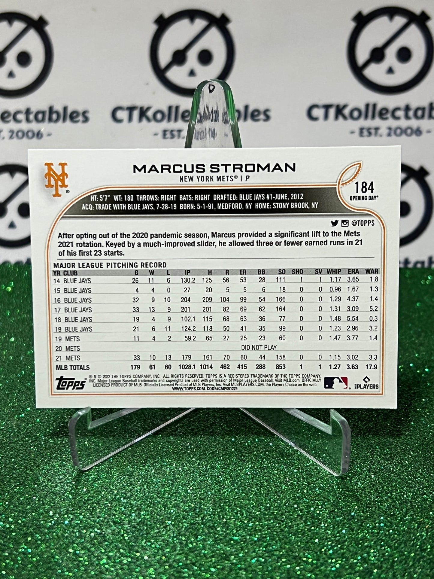 2022 TOPPS OPENING DAY MARCUS STROMAN # 184 NEW YORK METS BASEBALL