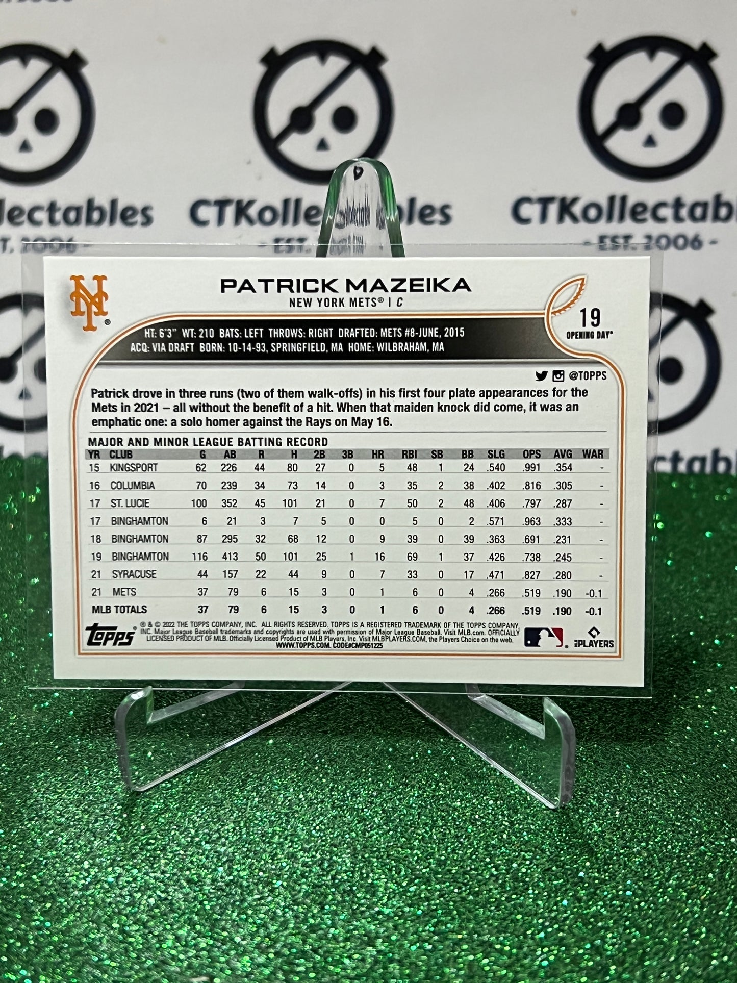 2022 TOPPS OPENING DAY PATRICK MAZEIKA # 19 NEW YORK METS BASEBALL