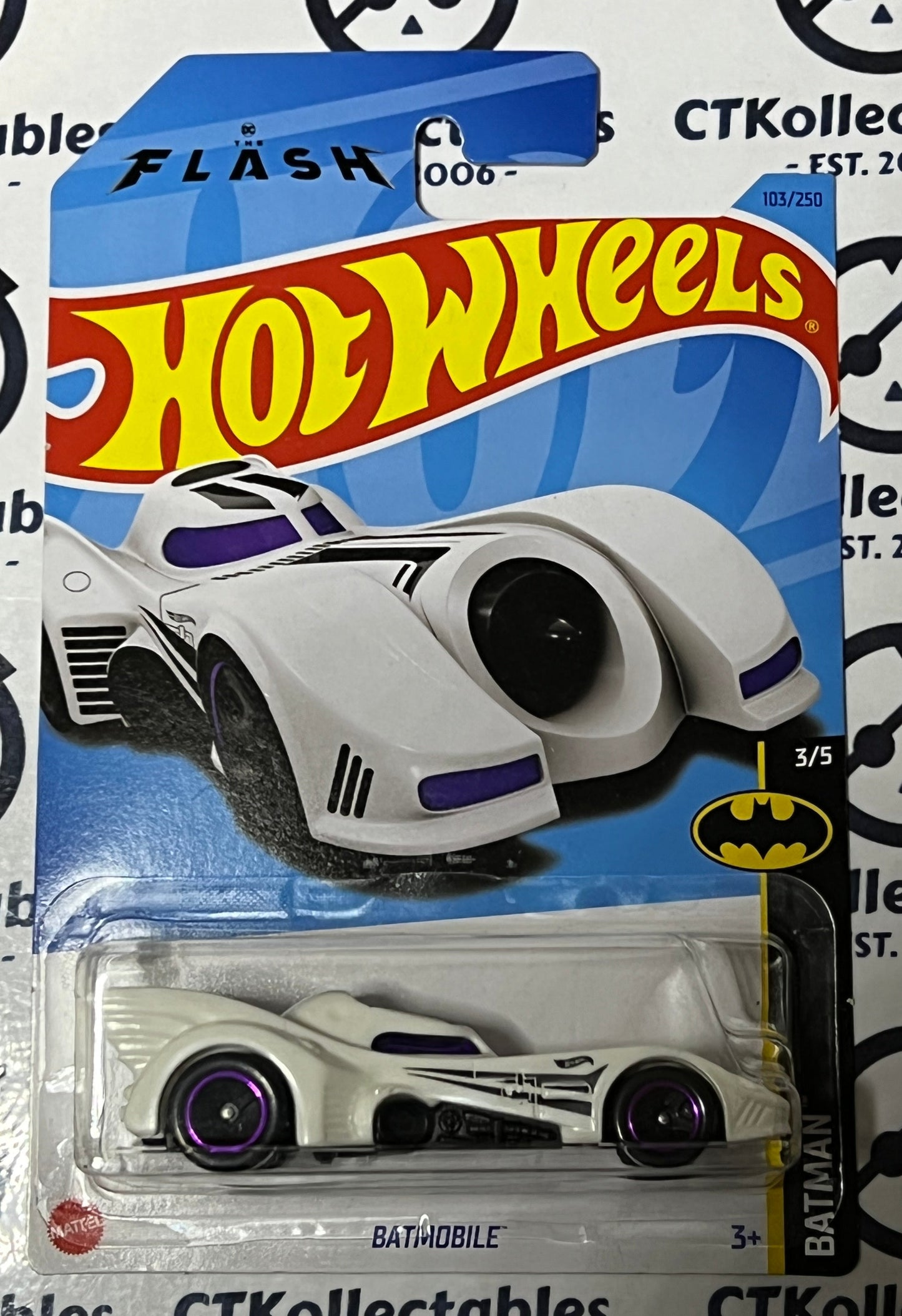 2021 HOT WHEELS MATTEL BATMOBILE WHITE 3/5 BATMAN THE FLASH 103/250 DC COMICS