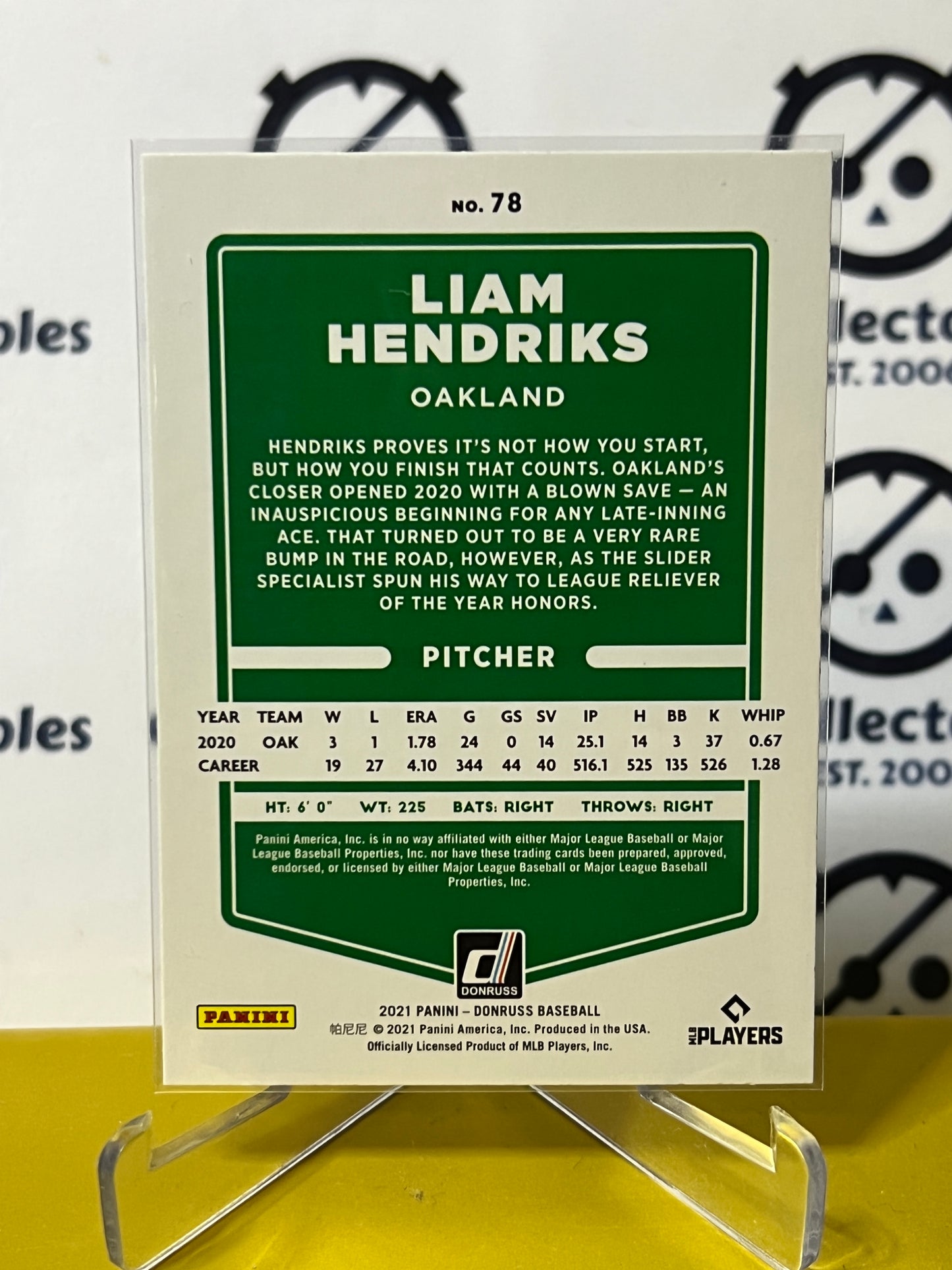 2021 PANINI DONRUSS LIAM HENDRIKS # 78 BLUE FOIL OAKLAND ATHLETICS BASEBALL CARD