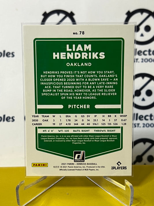 2021 PANINI DONRUSS LIAM HENDRIKS # 78 BLUE FOIL OAKLAND ATHLETICS BASEBALL CARD