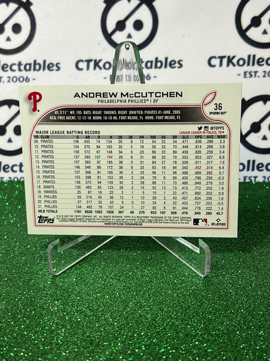 2022 TOPPS OPENING DAY ANDREW McCUTCHEN # 36 PHILADELPHIA PHILLIES BASEBALL CARD