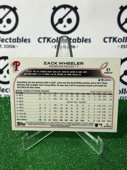 2022 TOPPS OPENING DAY ZACK WHEELER # 61 PHILADELPHIA PHILLIES BASEBALL CARD