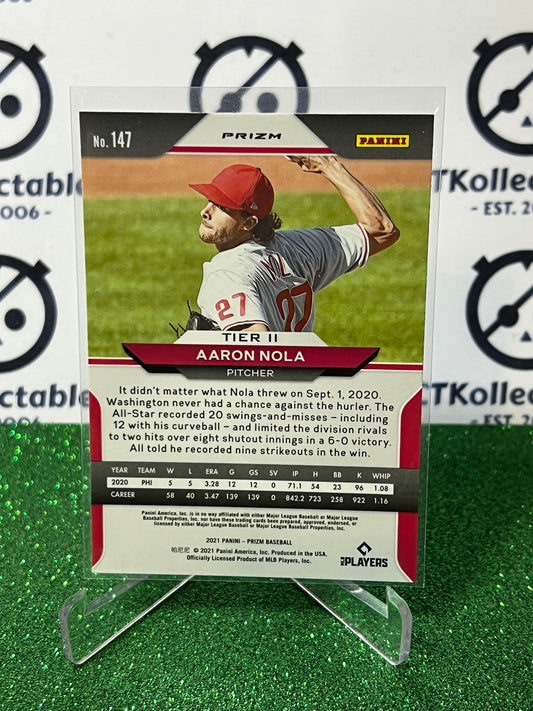 2021 PANINI PRIZM AARON NOLA # 147 PURPLE PRIZM PHILADELPHIA PHILLIES BASEBALL CARD