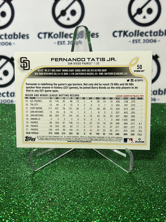 2022 TOPPS OPENING DAY FERNANDO TATIS JR. # 50 SAN DIEGO PADRES BASEBALL CARD