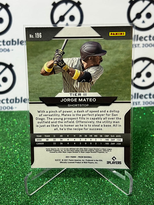 2021 PANINI PRIZM JORGE MATEO # 196 ROOKIE SAN DIEGO PADRES BASEBALL CARD