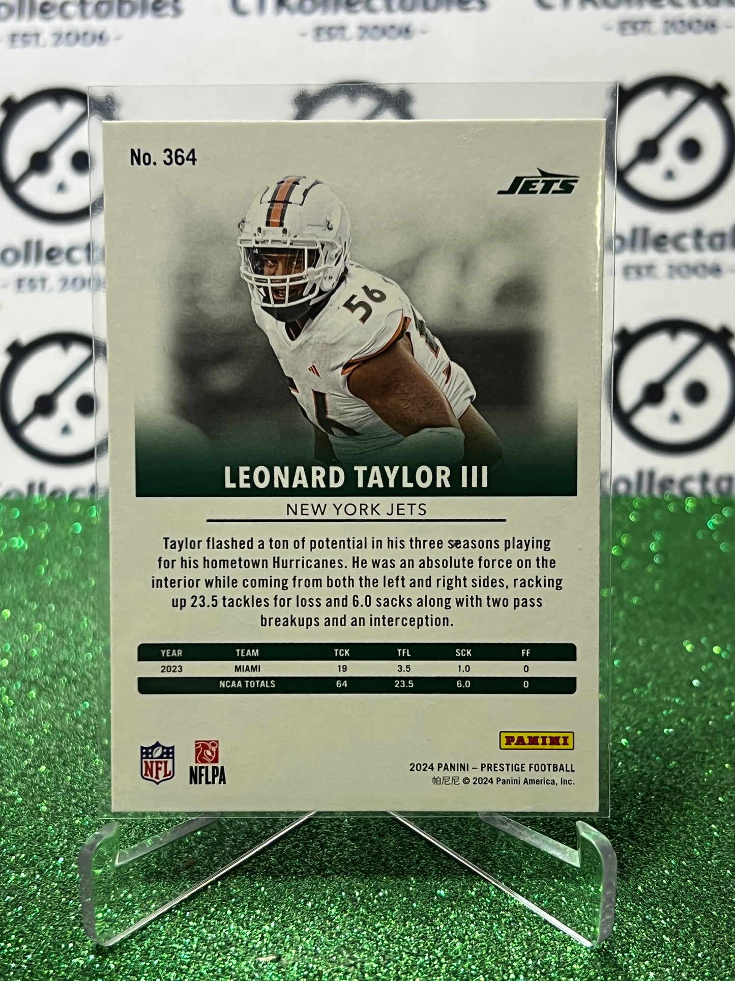 2024 PANINI PRESTIGE LEONARD TAYLOR III # 364 RC NFL NEW YORK JETS GRIDIRON CARD