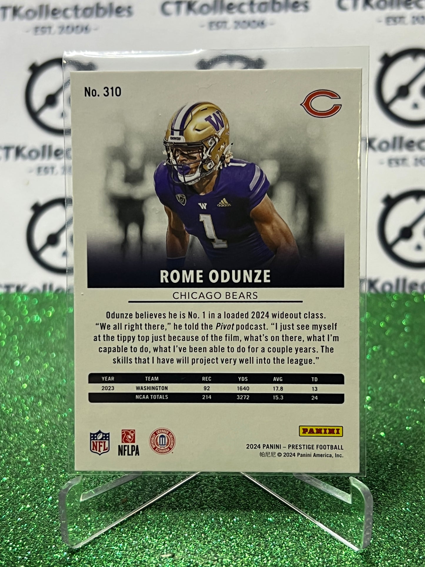 2024 PANINI PRESTIGE ROME ODUNZE # 310 RC NFL CHICAGO BEARS GRIDIRON CARD