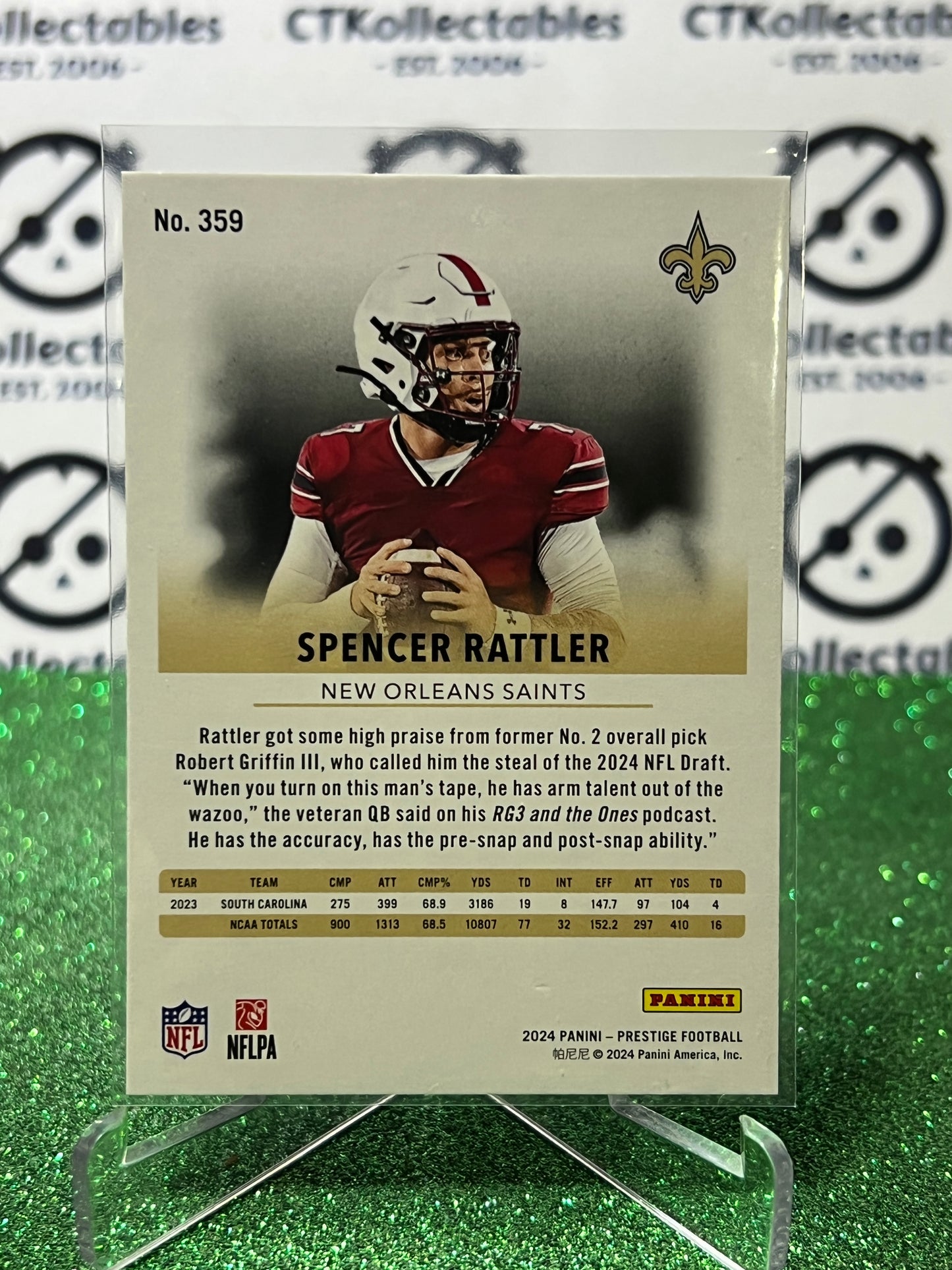 2024 PANINI PRESTIGE SPENCER RATTLER # 359 RC NFL NEW ORLEANS SAINTS GRIDIRON CARD