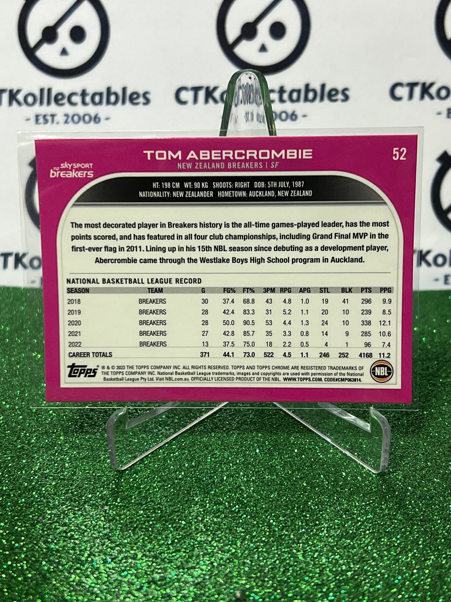 2022-23 TOPPS NBL CHROME TOM ABERCROMBIE # 52 NEW ZEALAND BASKETBALL CARD