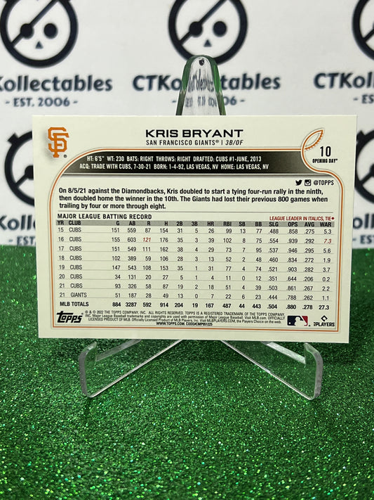 2022 TOPPS OPENING DAY KRIS BRYANT # 10 SAN FRANCISCO GIANTS BASEBALL