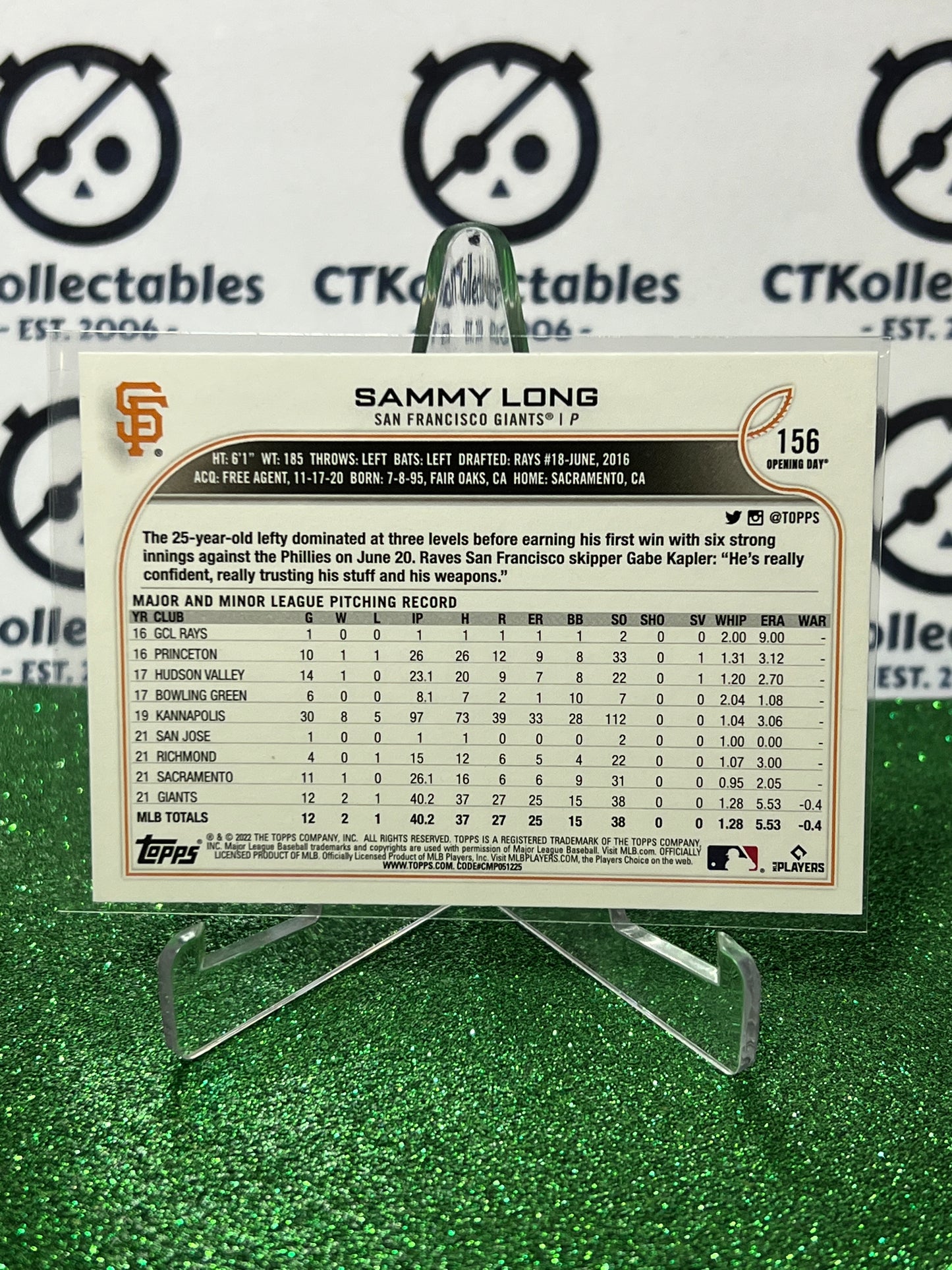 2022 TOPPS OPENING DAY SAMMY LONG # 156 ROOKIE SAN FRANCISCO GIANTS BASEBALL