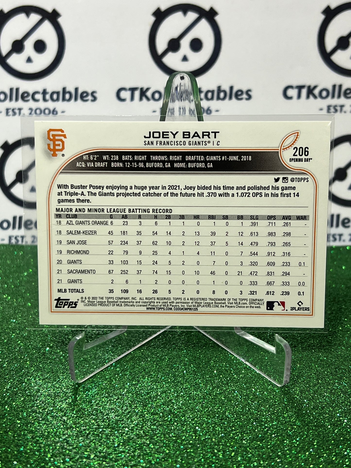 2022 TOPPS OPENING DAY JOEY BART # 206 FUTURE STARS SAN FRANCISCO GIANTS BASEBALL