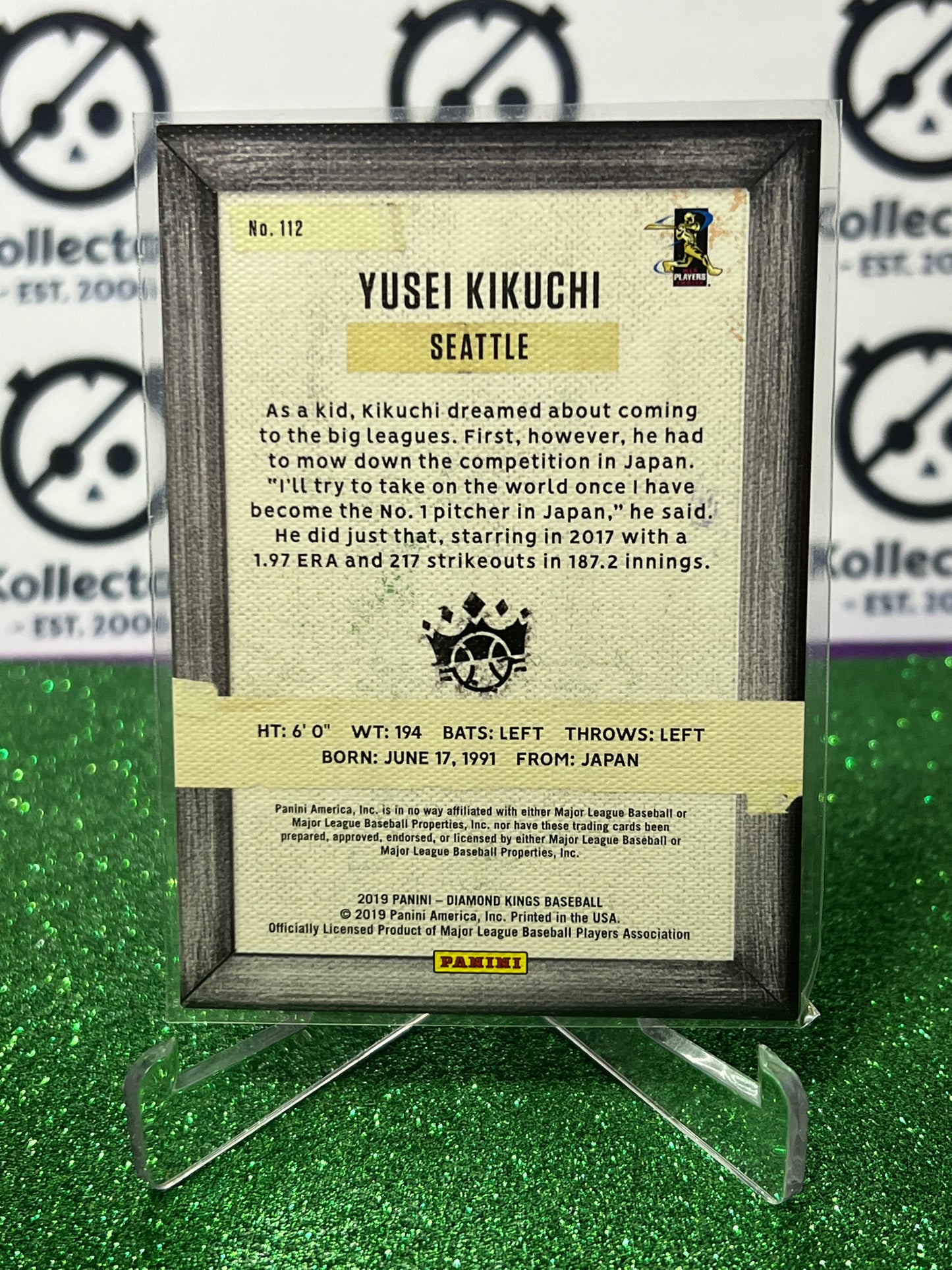 2019 PANINI DIAMOND KINGS YUSEI KIKUCHI # 112 ROOKIE PLUM FRAME SEATTLE MARINERS BASEBALL CARD