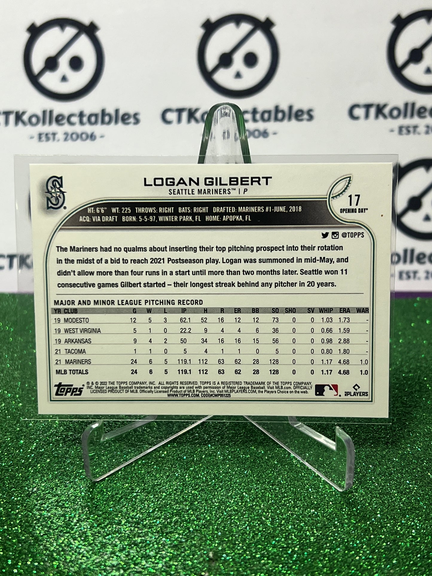 2022 TOPPS OPENING DAY LOGAN GILBERT # 17 FUTURE STARS SEATTLE MARINERS BASEBALL CARD