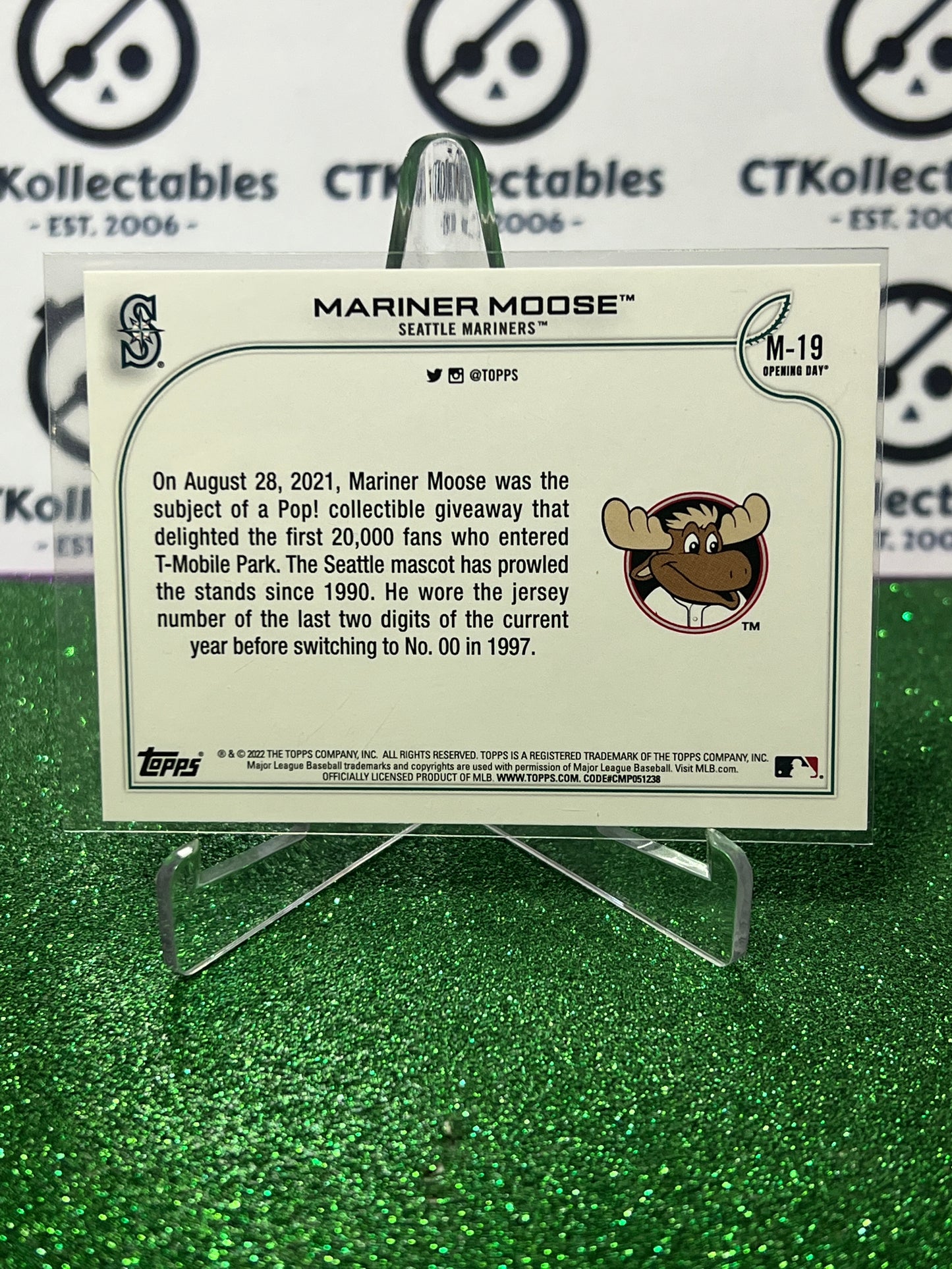 2022 TOPPS OPENING DAY MARINER MOOSE # M-19 MASCOT SEATTLE MARINERS BASEBALL CARD