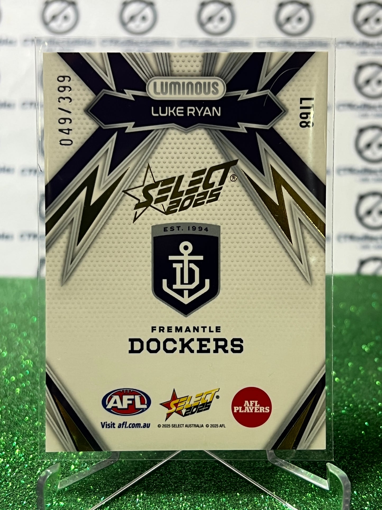 2025 AFL SELECT FOOTY STARS LUKE RYAN # LT68 GOLD THUNDERBOLT LUMINOUS / 399 FREMANTLE DOCKERS CARD