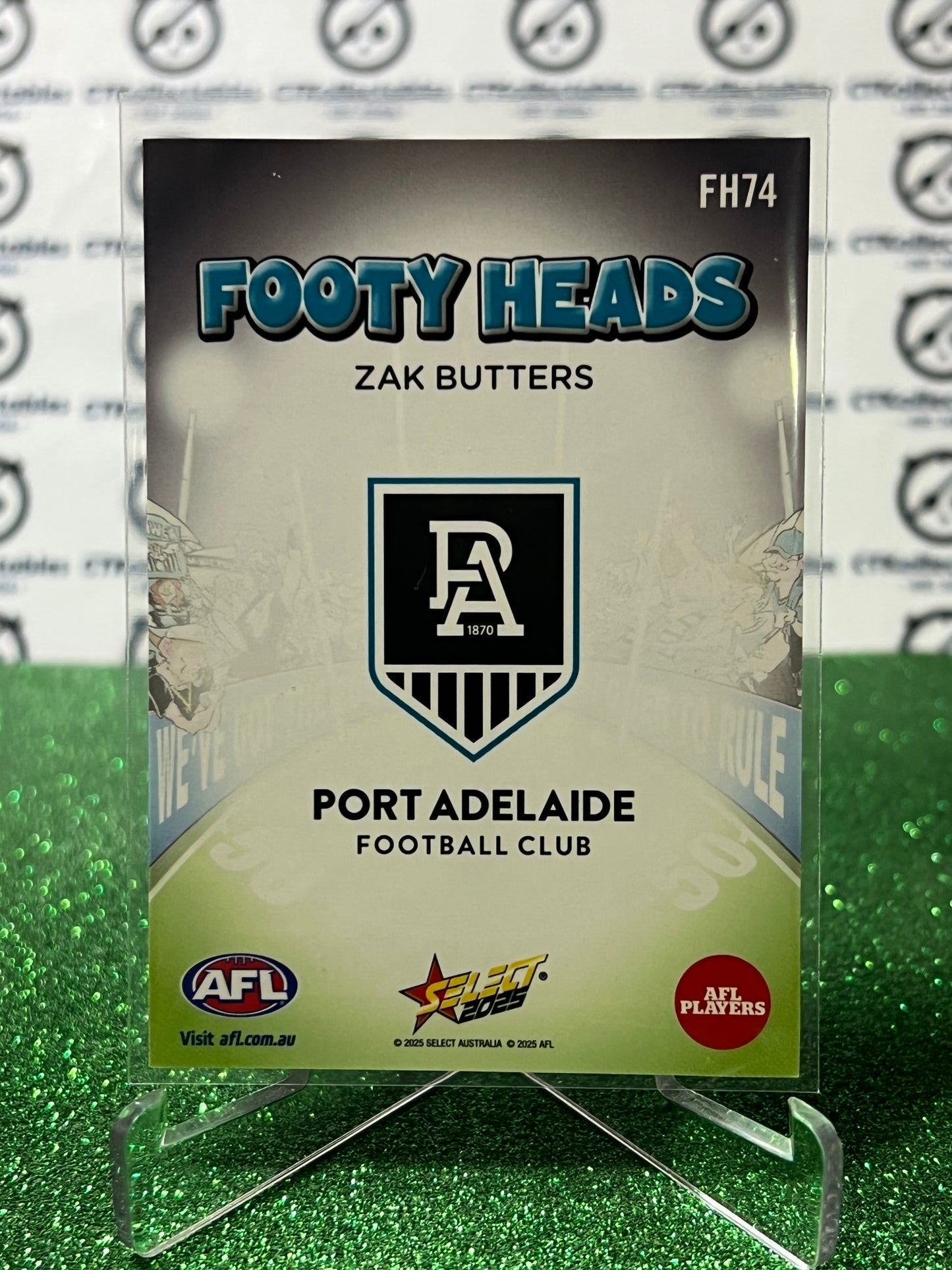2025 AFL SELECT FOOTY STARS ZAK BUTTERS # FH74 FOOTY HEADS PORT ADELAIDE POWER CARD