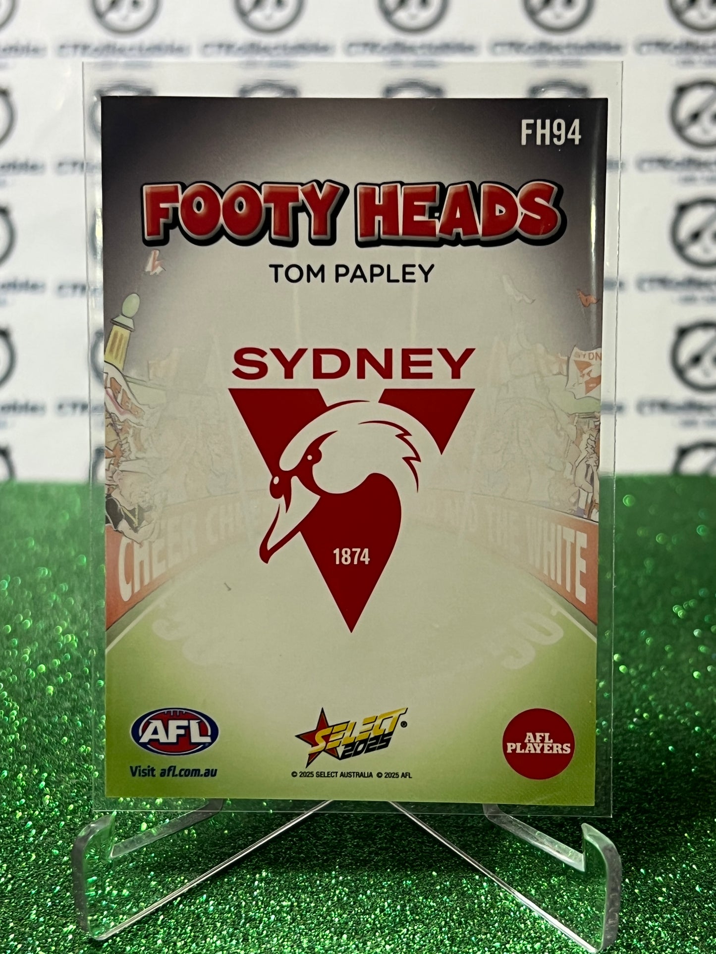 2025 AFL SELECT FOOTY STARS TOM PAPLEY # FH94 FOOTY HEADS SYDNEY SWANS CARD