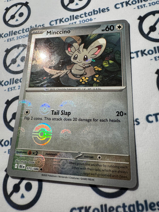 Minccino Poke Ball Reverse Holo Scarlet & Violet Black Bolt #075/086 Pokemon