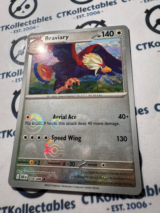 Braviary Poke Ball Reverse Holo Scarlet & Violet Black Bolt #078/086 Pokemon