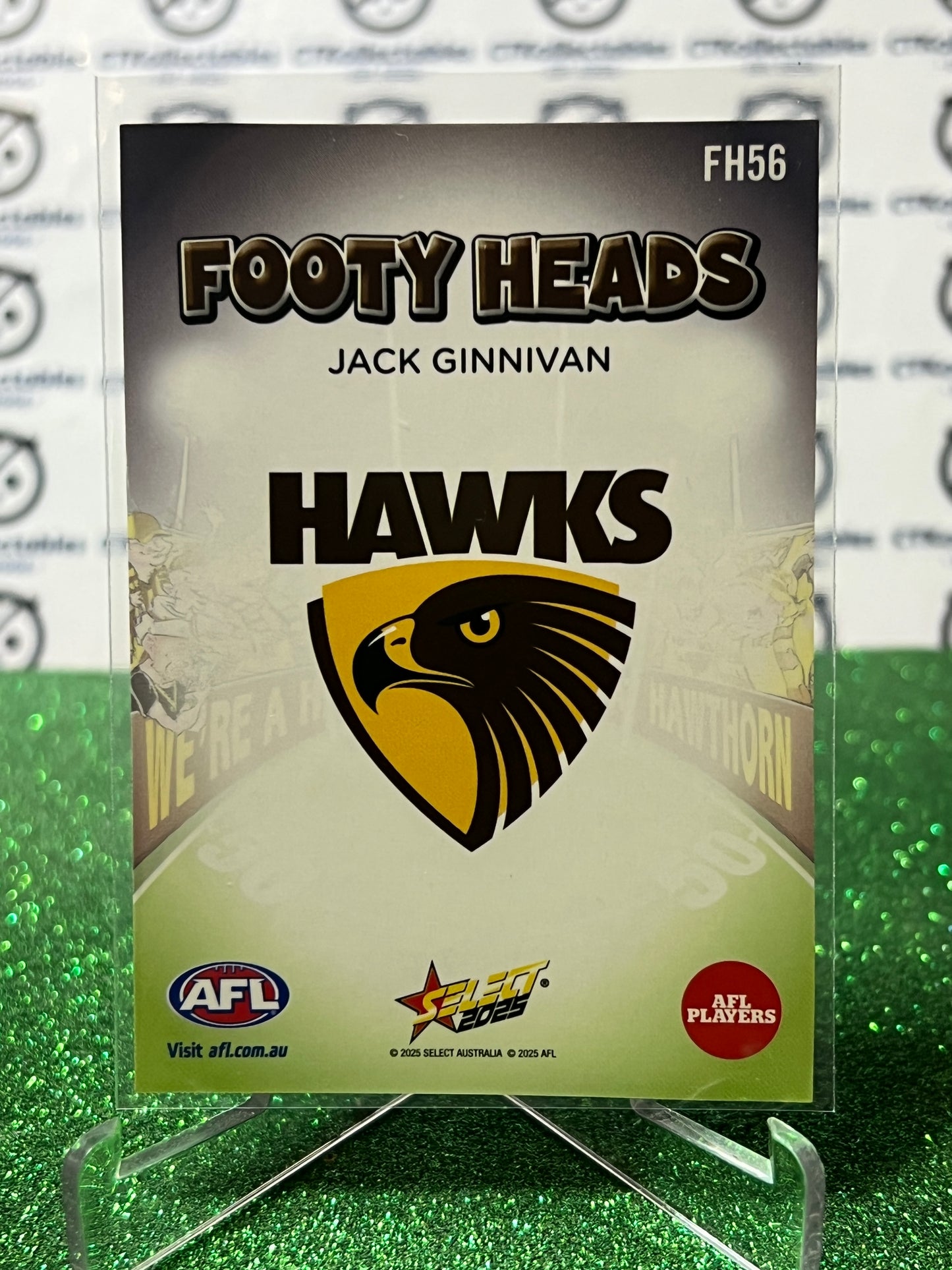 2025 AFL SELECT FOOTY STARS JACK GINNIVAN # FH56 FOOTY HEADS HAWTHORN HAWKS CARD