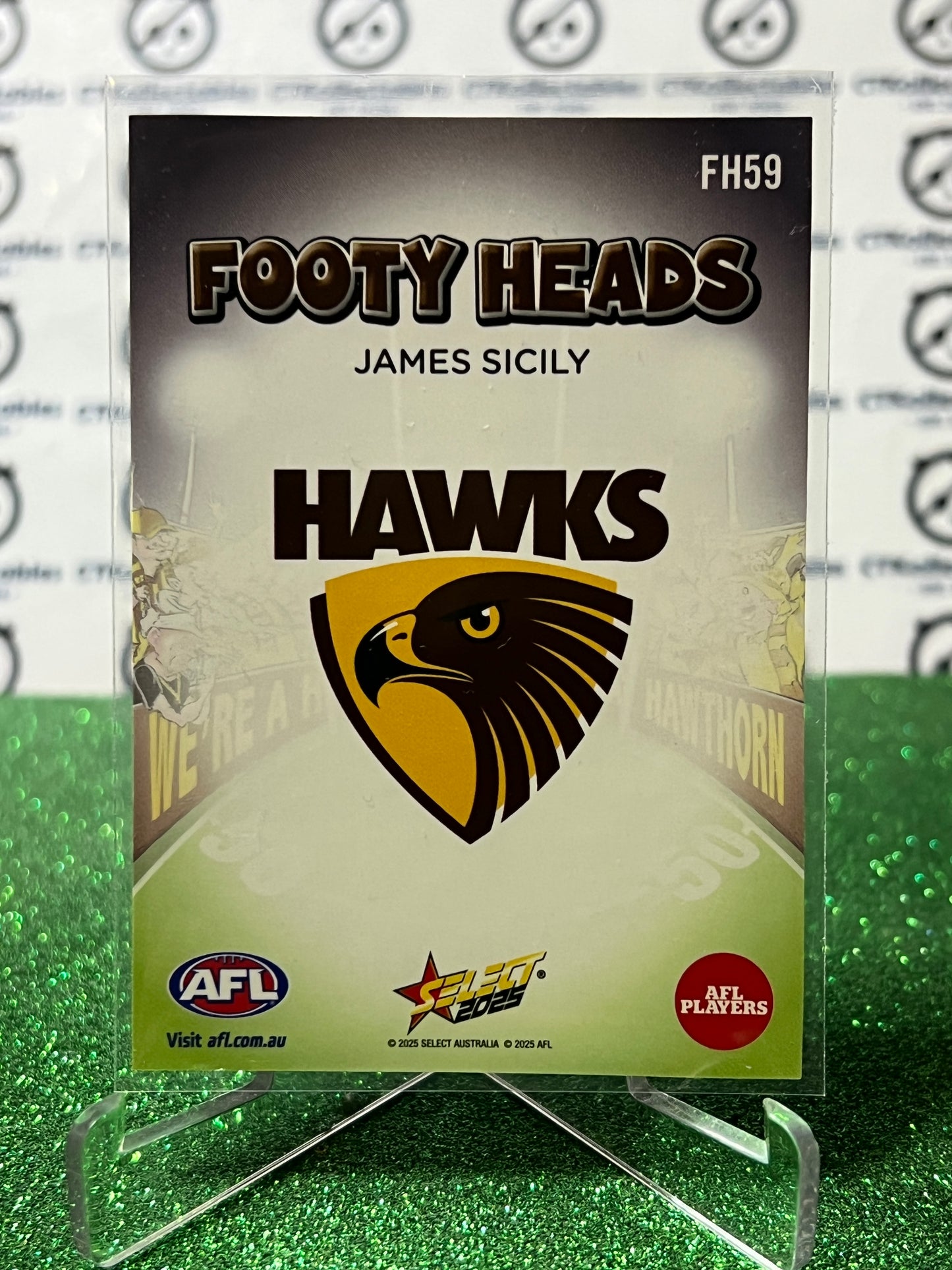 2025 AFL SELECT FOOTY STARS JAMES SICILY # FH59 FOOTY HEADS HAWTHORN HAWKS CARD