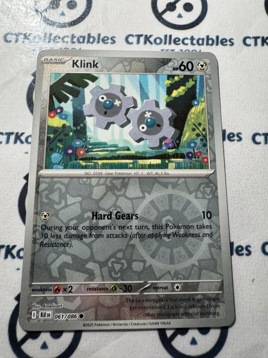 Klink Reverse Holo Scarlet & Violet Black Bolt #061/086 Pokemon