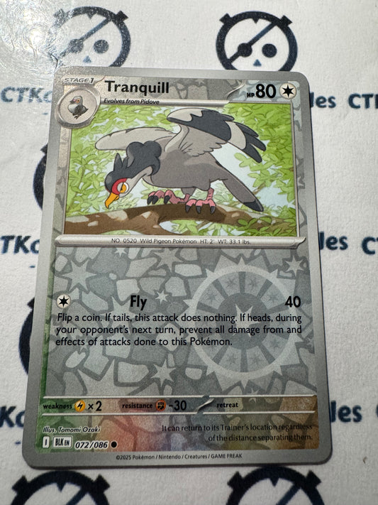 Tranquill Reverse Holo Scarlet & Violet Black Bolt #072/086 Pokemon