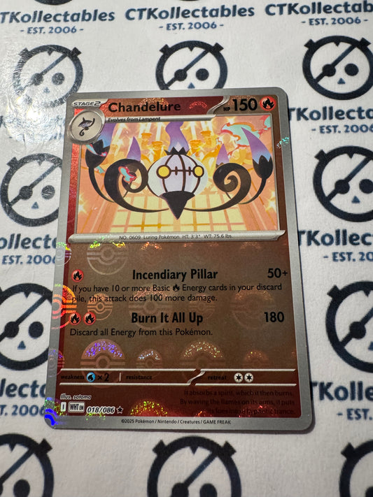 Chandelure Poke ball Reverse Holo Scarlet & Violet White Flare #018/086 Pokemon