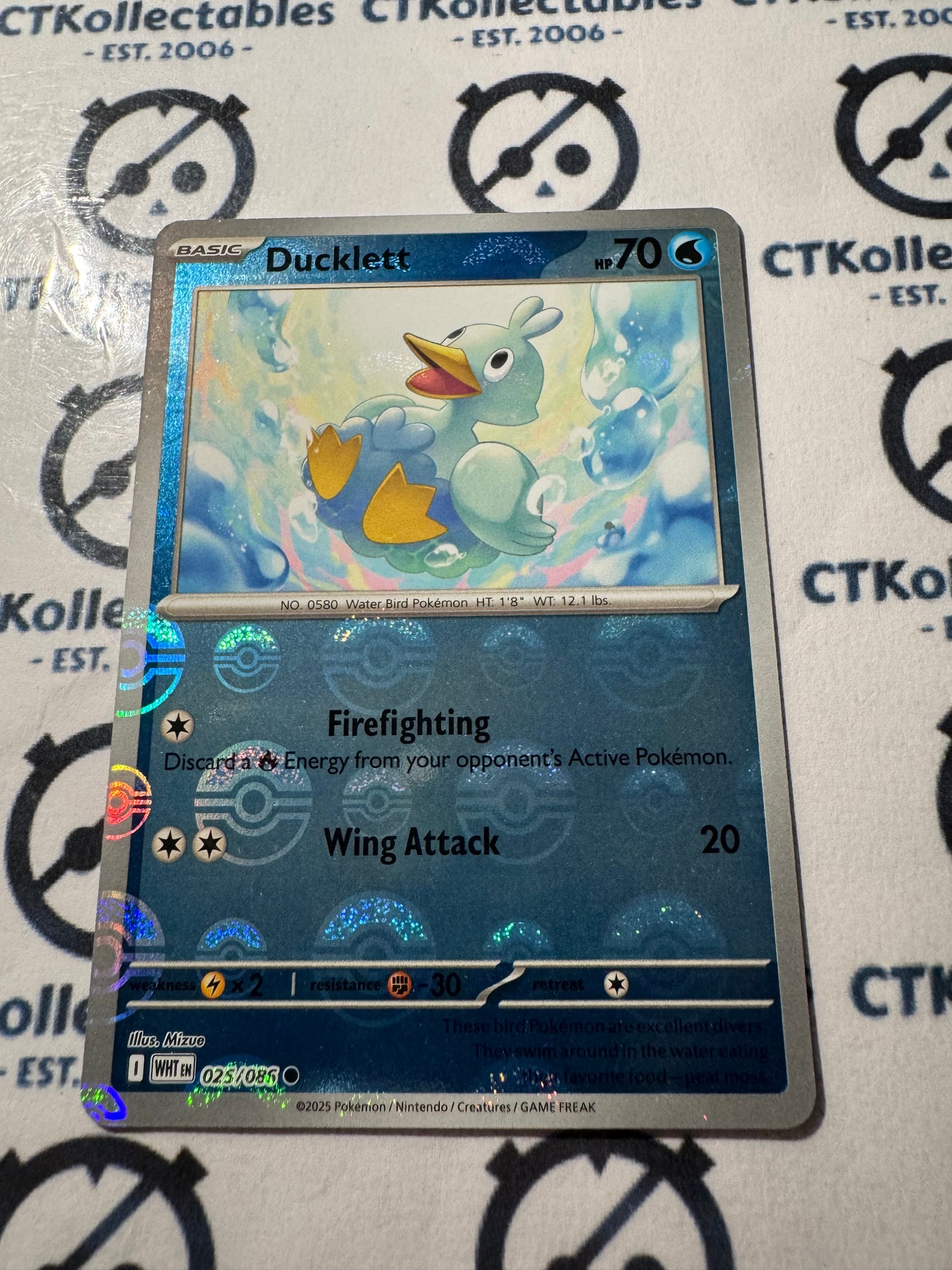 Ducklett Poke ball Reverse Holo Scarlet & Violet White Flare #025/086 Pokemon